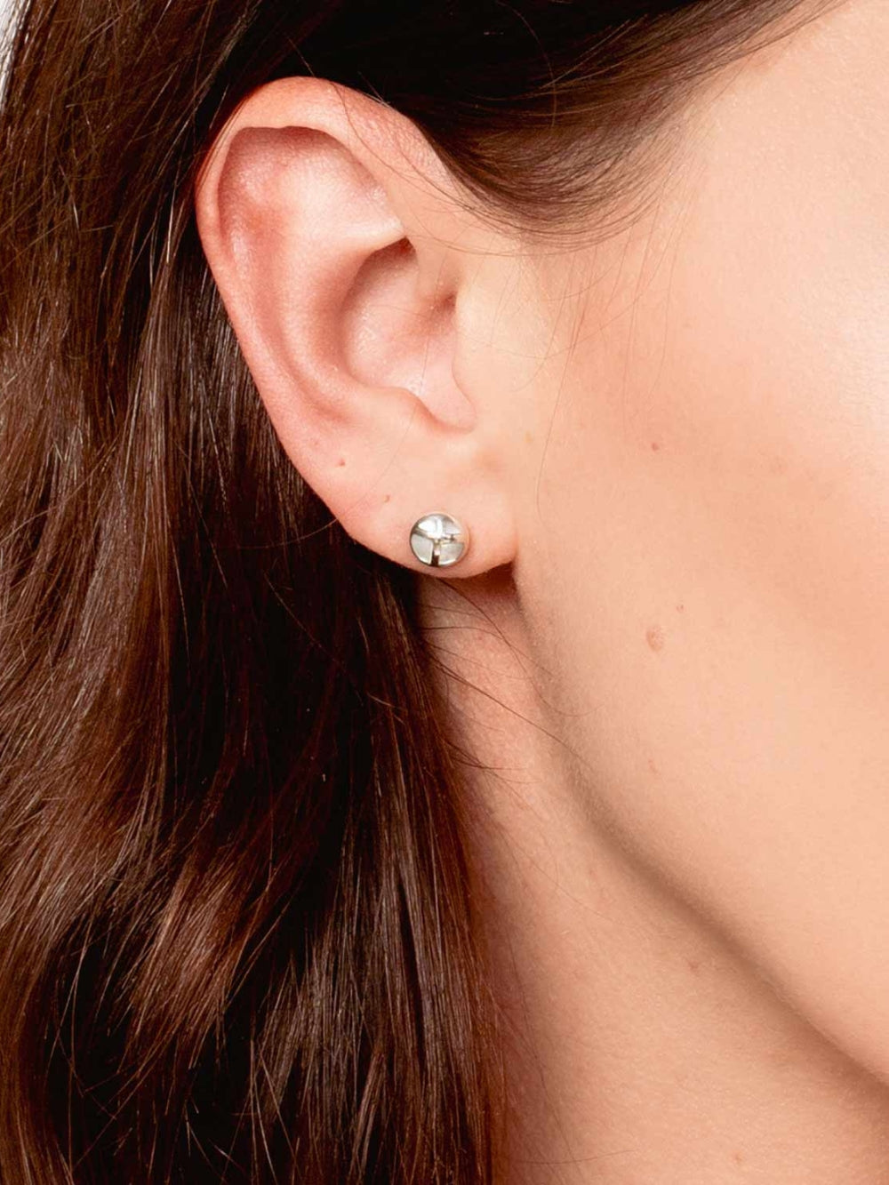 Mother Of Pearl Cross Dome Stud Earrings