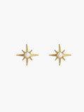 Adoring Star Stud Earrings in 18k gold-plated sterling silver with center cubic zirconia, inspired by the star of Bethlehem, designed by Rizen Jewelry.