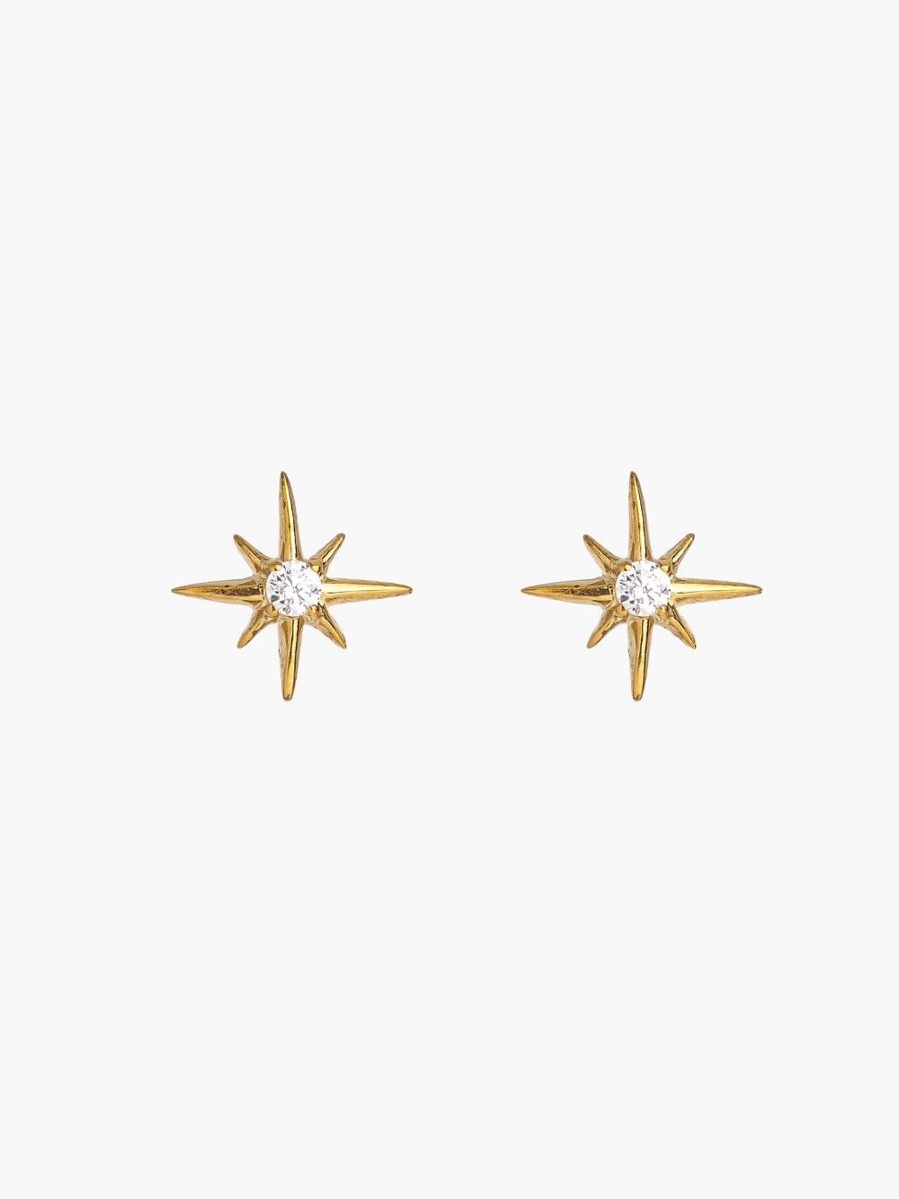 Adoring Star Stud Earrings in 18k gold-plated sterling silver with center cubic zirconia, inspired by the star of Bethlehem, designed by Rizen Jewelry.
