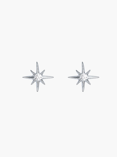Adoring Star Stud Earrings in sterling silver with center cubic zirconia, from the insingia collection by Rizen Jewelry.
