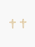 Luminous Cross Pavé Stud Earrings in 18k gold-plated sterling silver with twelve pavé crystals per cross, designed by Rizen Jewelry.