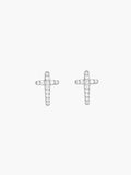 Luminous Cross Pavé Stud Earrings in sterling silver with twelve pavé crystals per cross, designed by Rizen Jewelry. 
