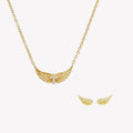 18k gold plated Divine Refuge jewelry gift set featuring the Divine Wings mini necklace and matching wing earrings. Necklace features a Cross at the center of the wings. 