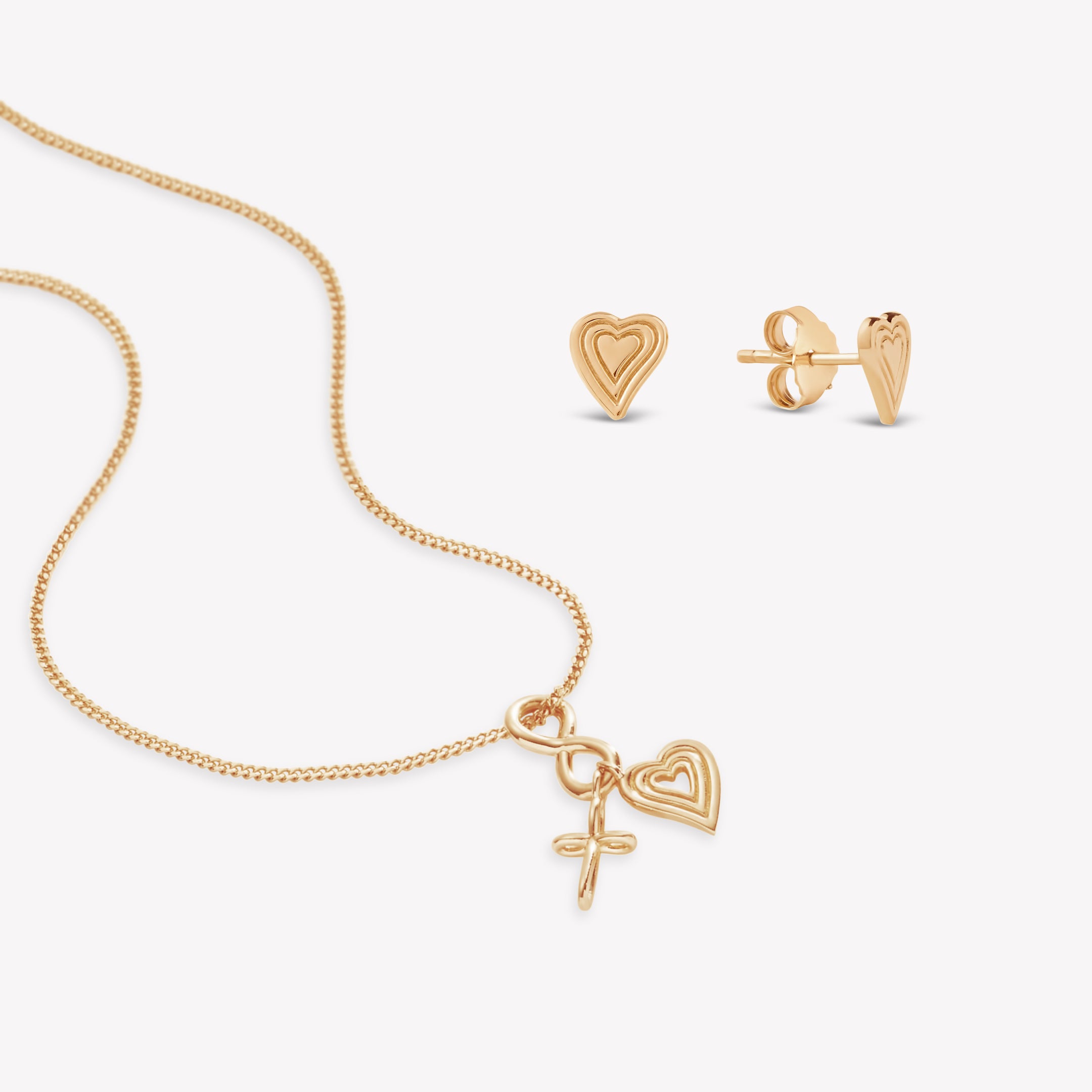Faith Hope Love Jewelry Gift Set in 18k gold vermeil  featuring the Faith Hope Love Necklace and Emanate Love Earrings by Rizen Jewelry