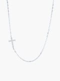 Delicate Cross Chain Breaker Necklace in sterling silver with pavé cubic zirconia cross pendant on micro paper clip chain