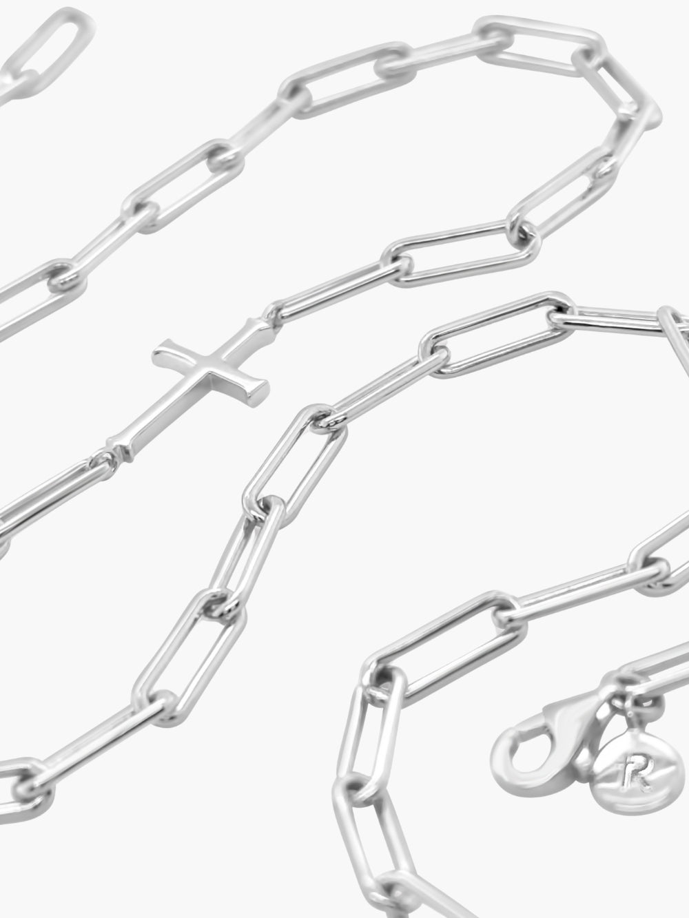 Silver Paper Clip Chain Breaker Cross Necklace in Sterling Silver by Rizen Jewelry. 