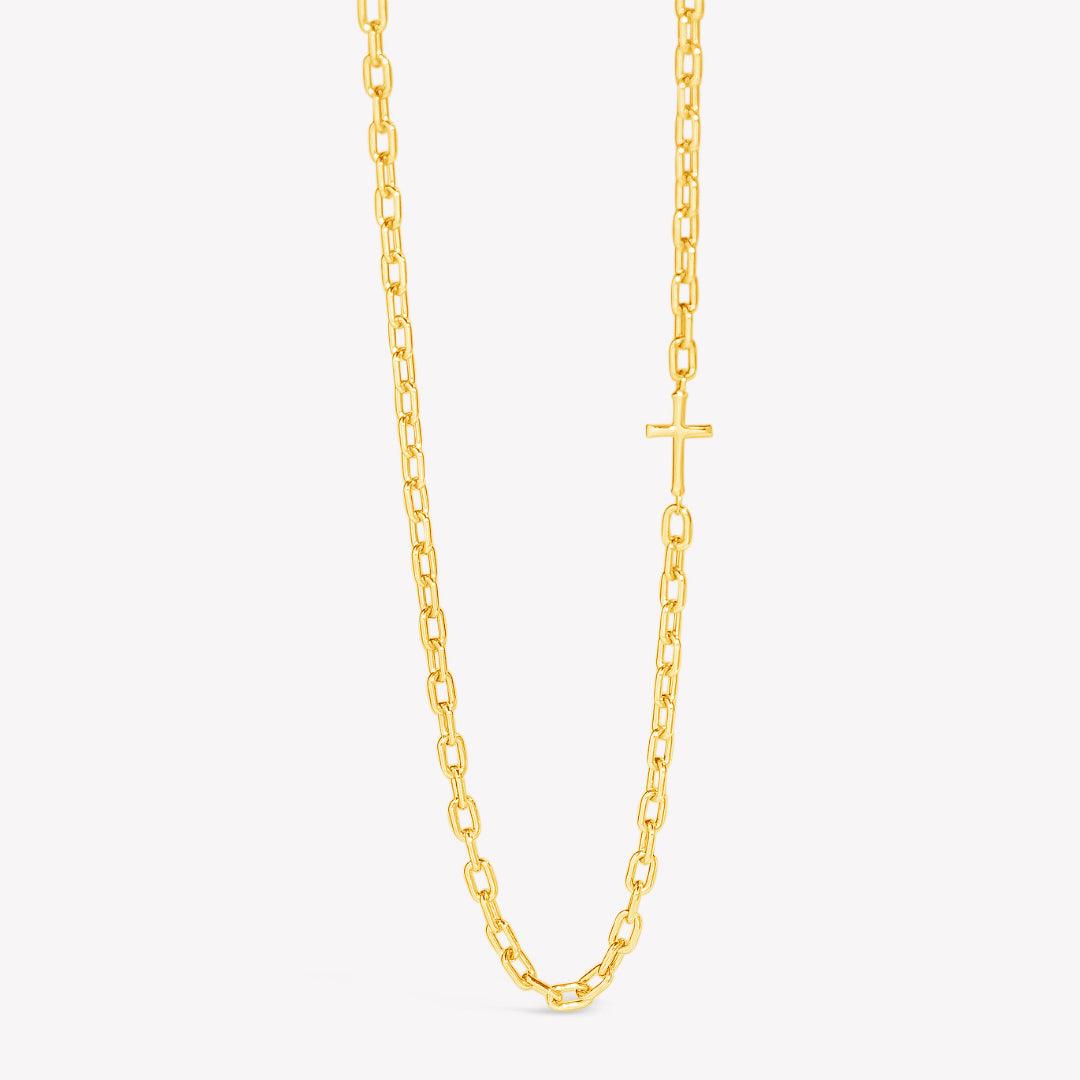 Mini Chain Breaker Cross Necklace in 18k gold vermeil from the calvary collection by Rizen Jewelry. 
