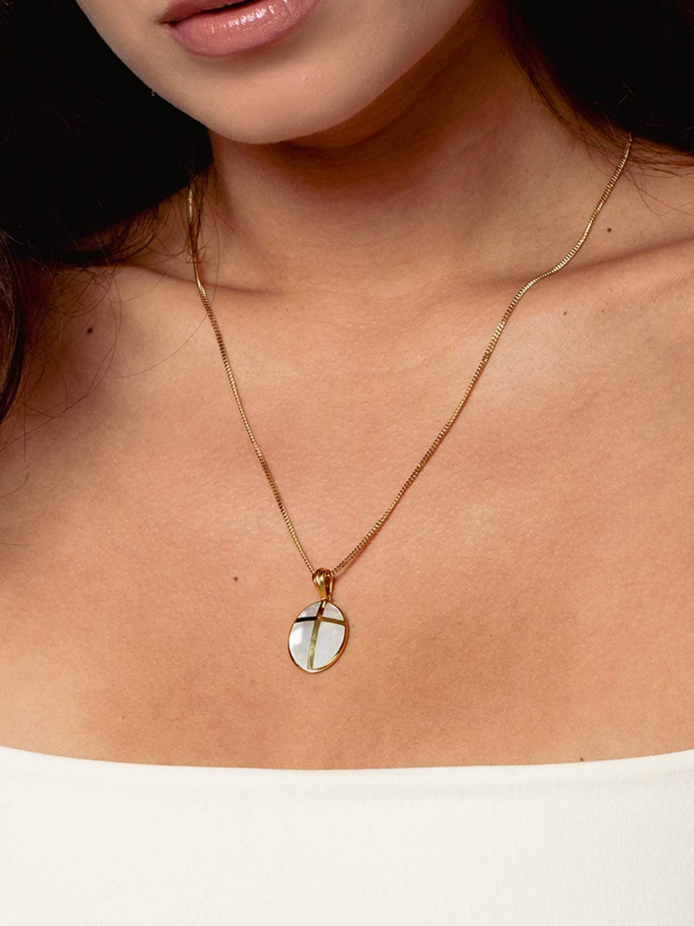 Mother Of Pearl Cross Pendant Necklace