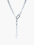 Sterling silver versatile lariat Y-chain cross necklace by Rizen Jewelry. This elegant design wraps around the neck or wrist to create a sleek, refined expression of faith. 