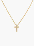 Dainty Luminous Cross Pavé Pendant Necklace in 18k gold-plated sterling silver with cubic zirconia cross pendant on delicate cable chain by Rizen Jewelry