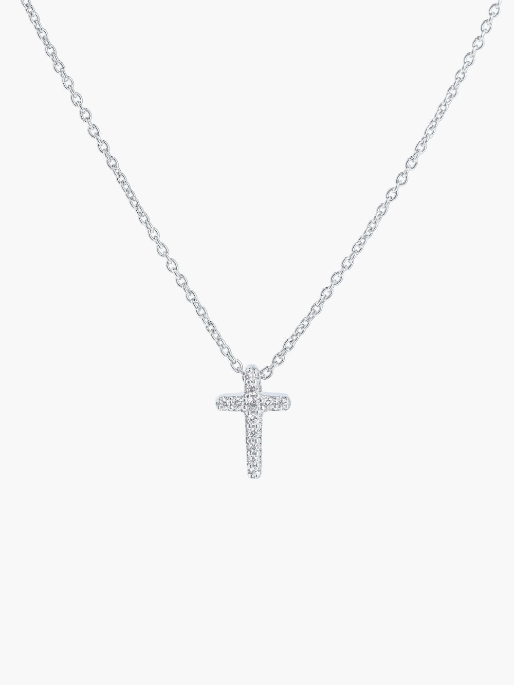 Dainty Luminous Cross Pavé Pendant Necklace in sterling silver with cubic zirconia cross pendant on delicate cable chain by Rizen Jewelry