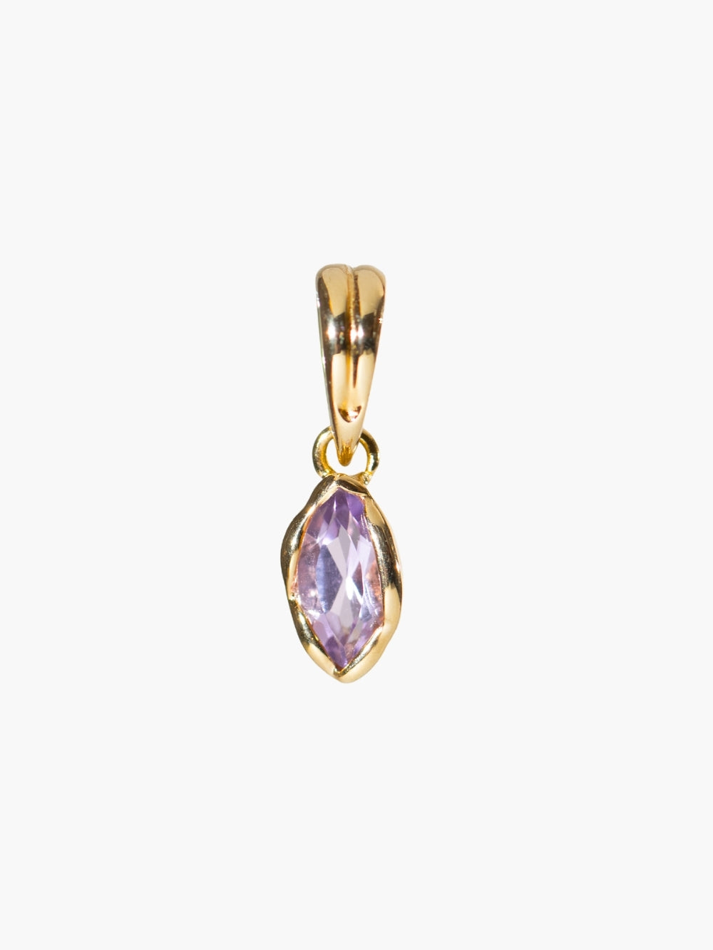 Light Amethyst Fully Known Prayer Pendant by Rizen Jewelry features the luminous marquis cut light amethyst pendant, reflecting honor, peace, royalty, and the sweet heart of February, cradled gently in refined 18k gold plating over sterling silver. Personalize your Rizen Jewelry with a Fully Known Prayer Pendant.