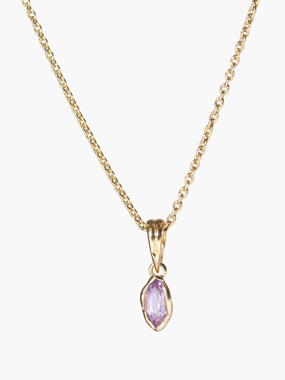 Light Amethyst Fully Known Prayer Pendant featured on a sleek gold cable chain by Rizen Jewelry. 