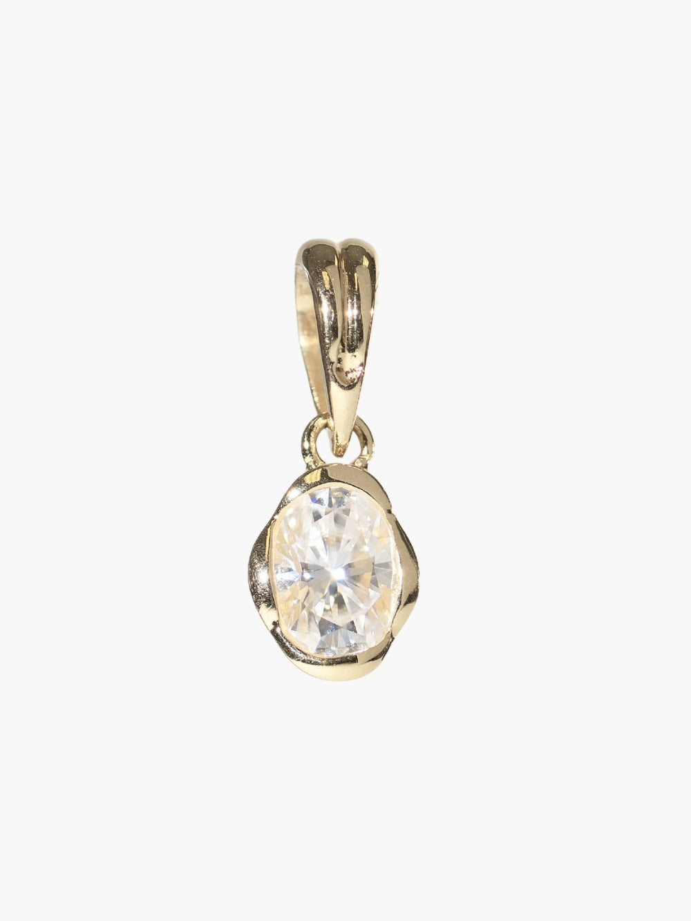 White Sapphire Fully Known Prayer Pendant by Rizen Jewelry features A radiant oval brilliant-cut white sapphire pendant, reflecting innocence, our new identity, and the luminous pure heart of April, cradled gently in refined 18k gold plating over sterling silver. 