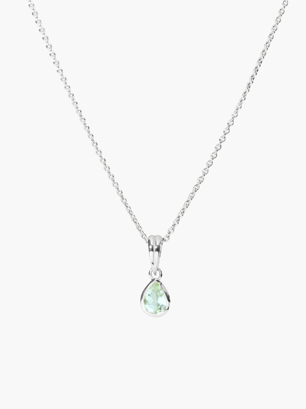 Rizen Jewelry Green Quartz Fully Known Prayer Pendant in Sterling Silver on a cable chain. 