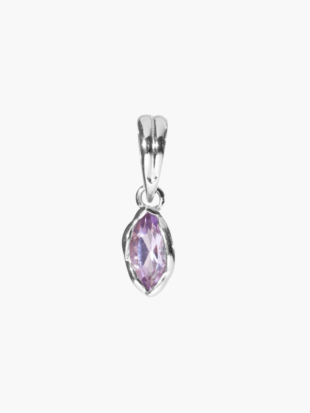 Light Amethyst Fully Known Prayer Pendant by Rizen Jewelry featuring a  luminous marquis cut light amethyst pendant, reflecting honor, peace, royalty, and the sweet heart of February, cradled gently in refined sterling silver. 
