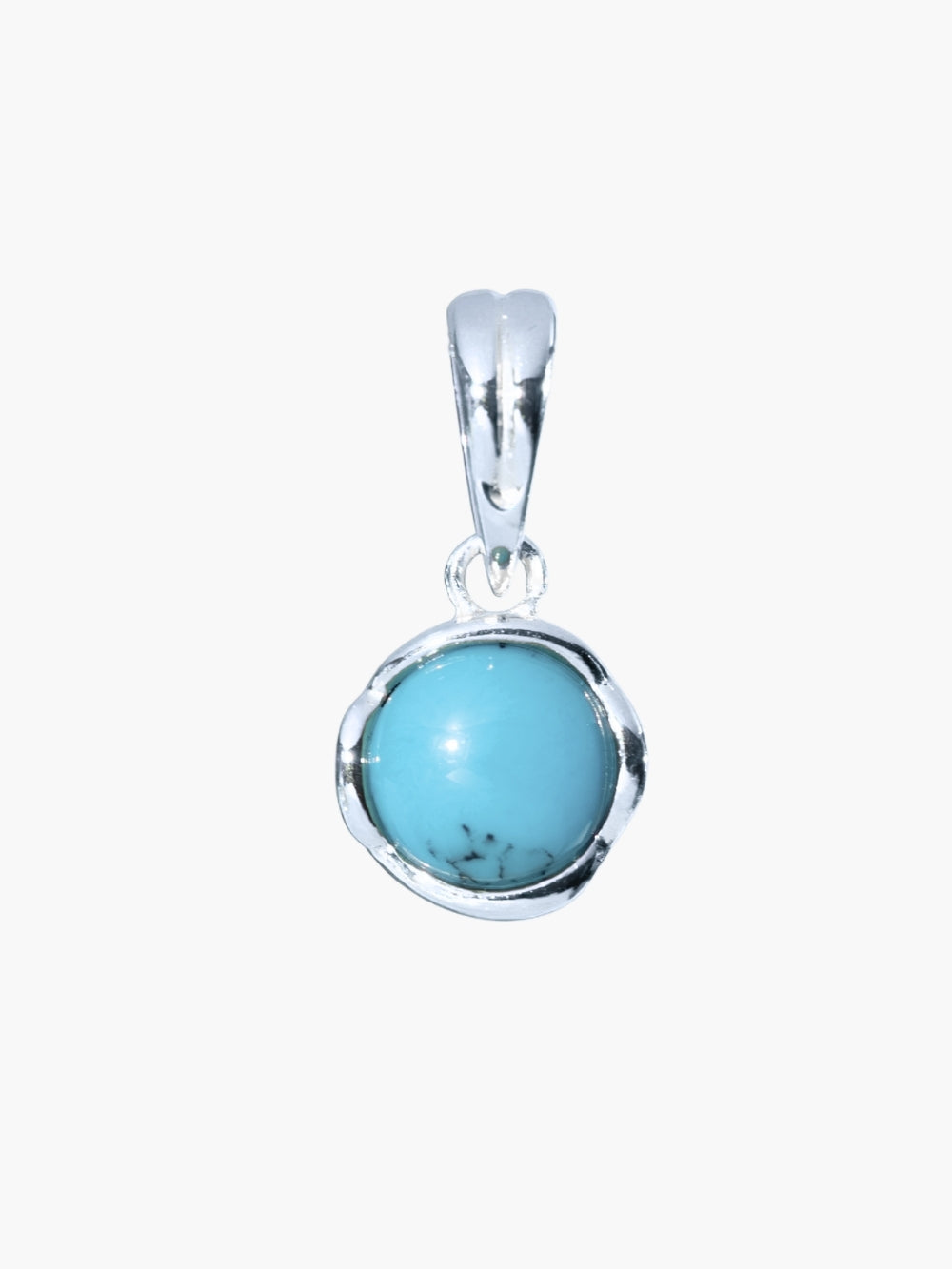 Turquoise Fully Known Prayer Pendant by Rizen Jewelry features a Turquoise Fully Known Prayer Pendant by Rizen Jewelry features a round cabochon turquoise stone  cradled in a  sterling silver setting. The pendant symbolizes Restoration, Leadership, Favor, and the month of December.