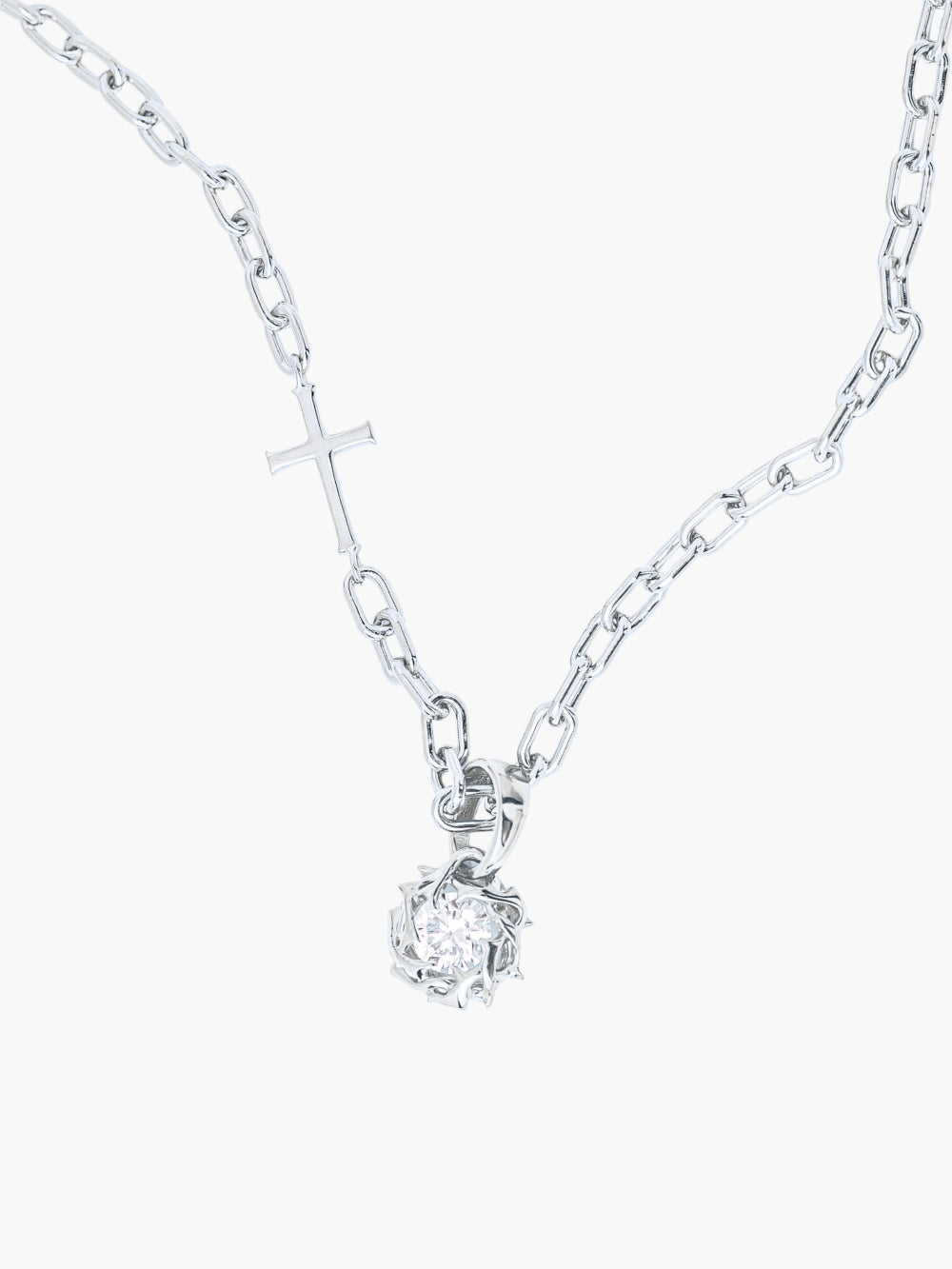 Rizen Jewelry Crown of Thorns pendant and sterling silver featured on the mini chain breaker cross necklace.