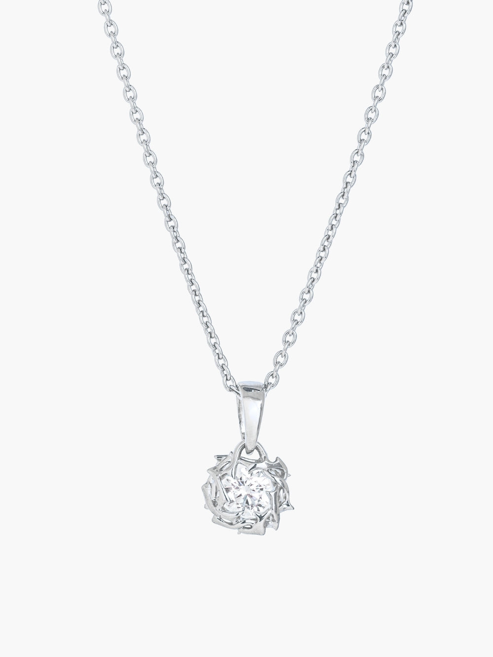 Rizen Jewelry sterling silver Crown of Thorns Pendant featured on a dainty cable chain necklace.