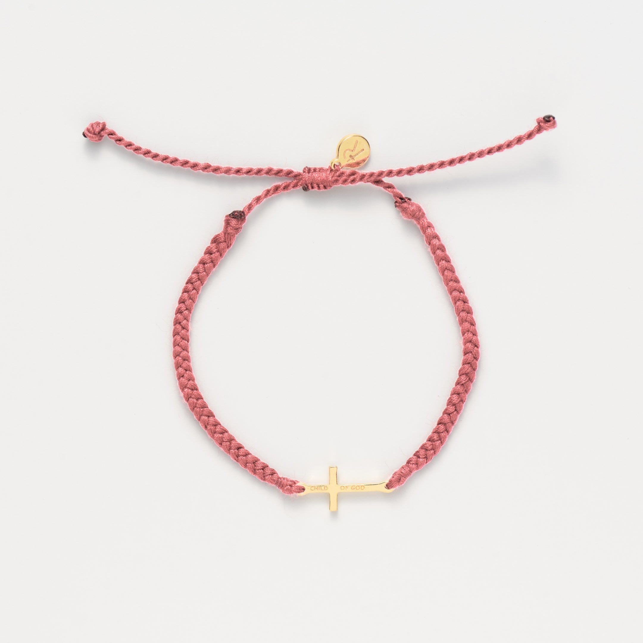 Child of God Dusty Rose Cross Braided Bracelet