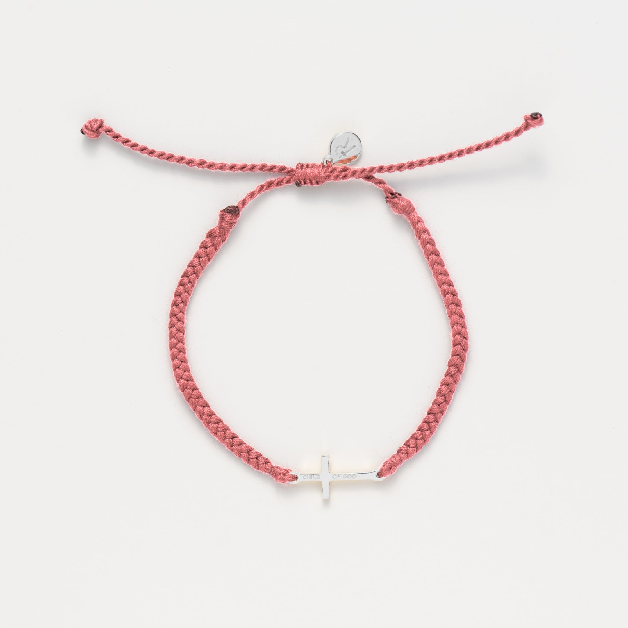 Child of God Dusty Rose Cross Braided Bracelet