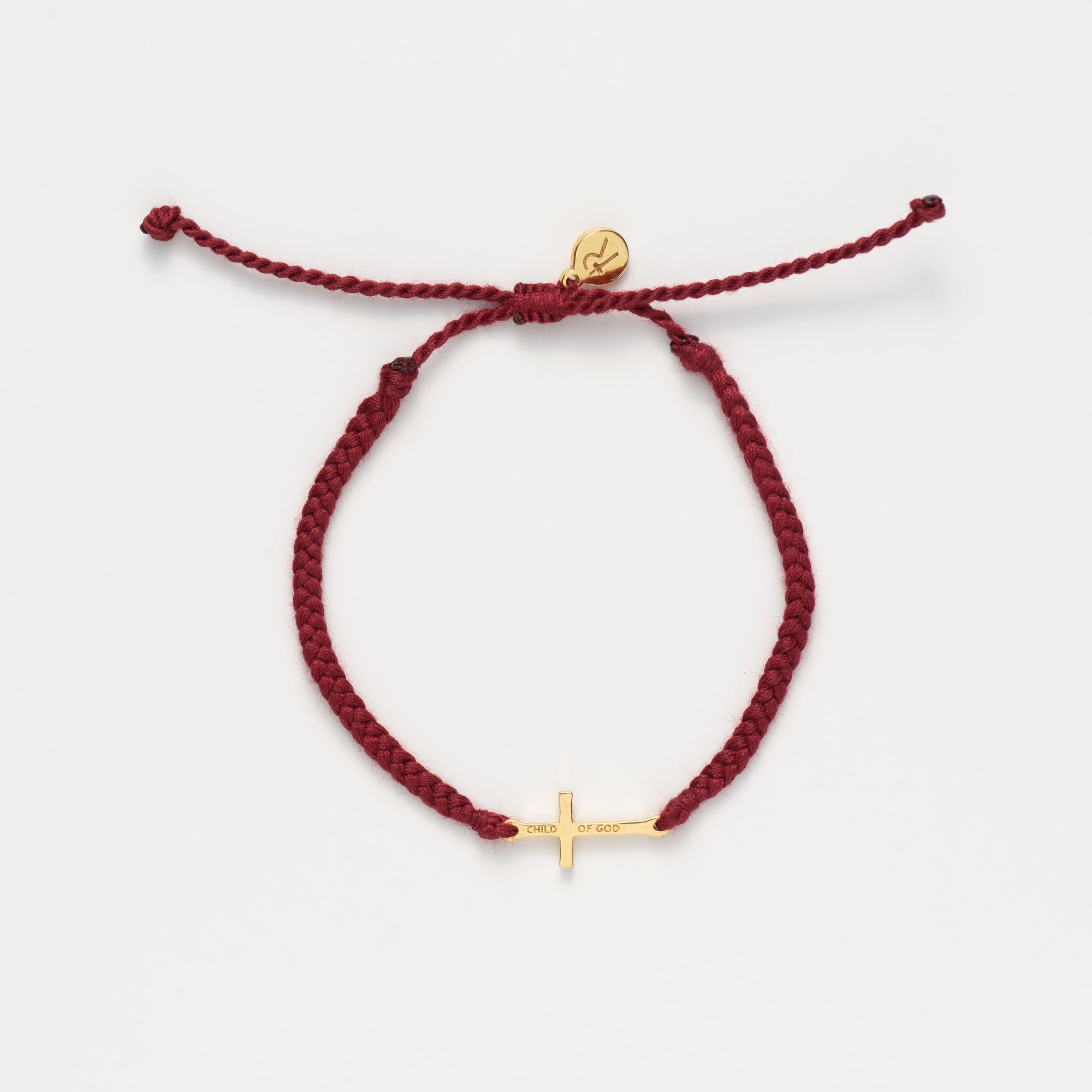 Child of God Garnet Red Cross Braided Bracelet