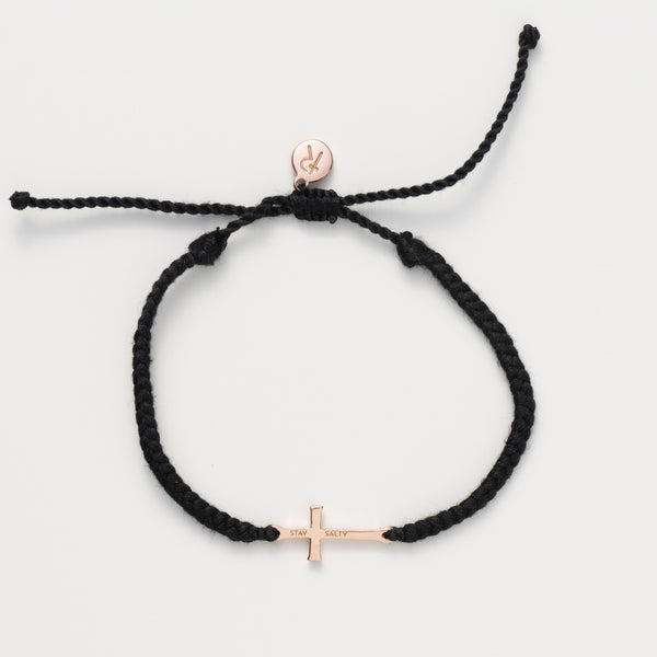 Stay Salty Cross Braided Black Cord Bracelet | Rizen Jewelry