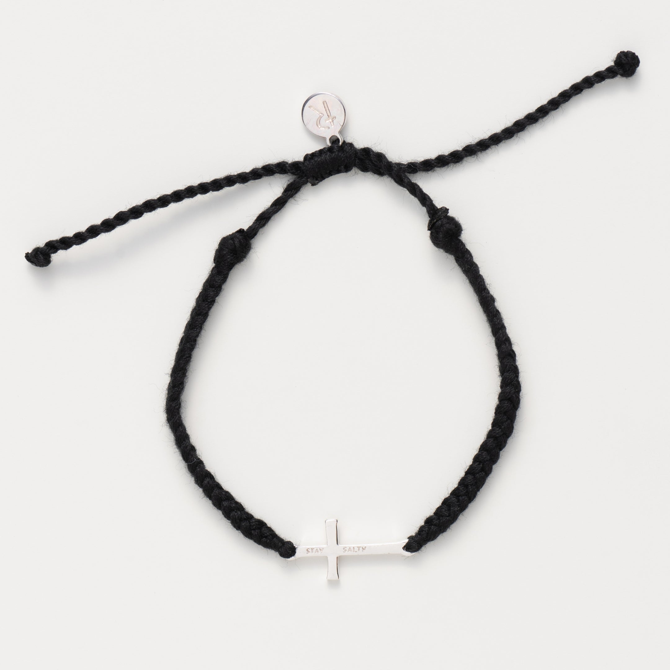 Stay Salty Cross Braided Black Cord Bracelet