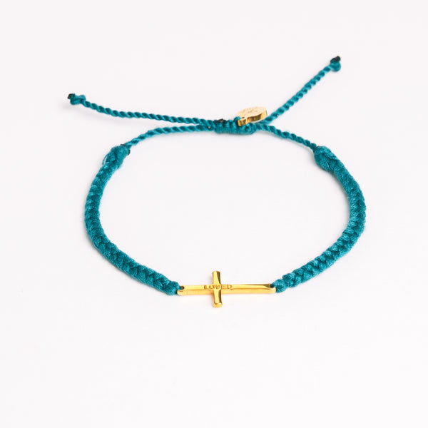 Loved Azure Blue Cross Braided Bracelet | Rizen Jewelry