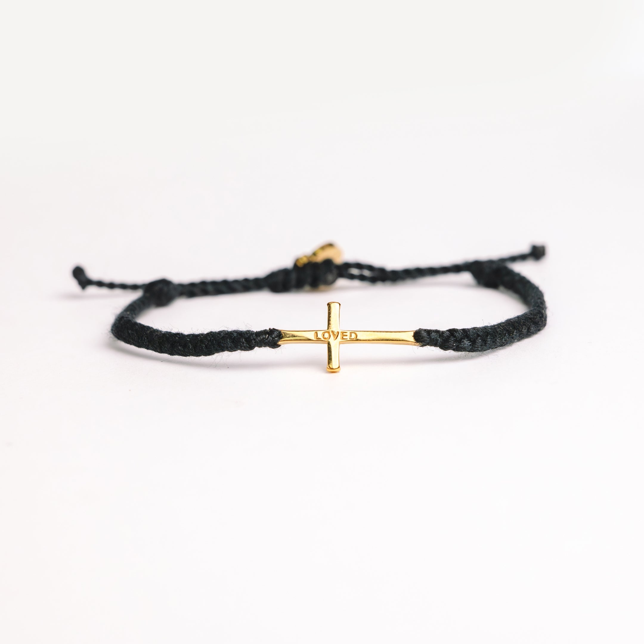 Loved Black Cross Braided Bracelet