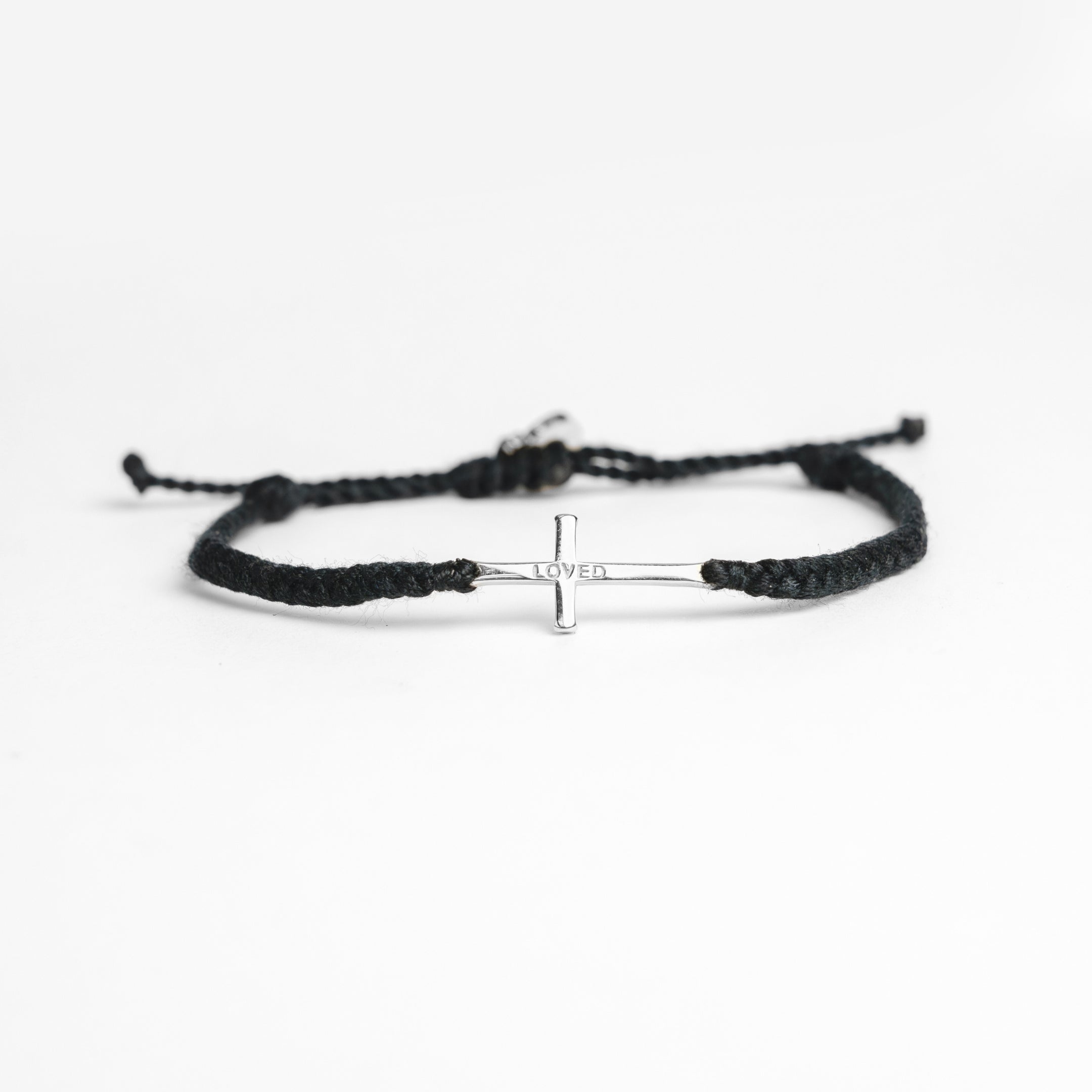 Loved Black Cross Braided Bracelet