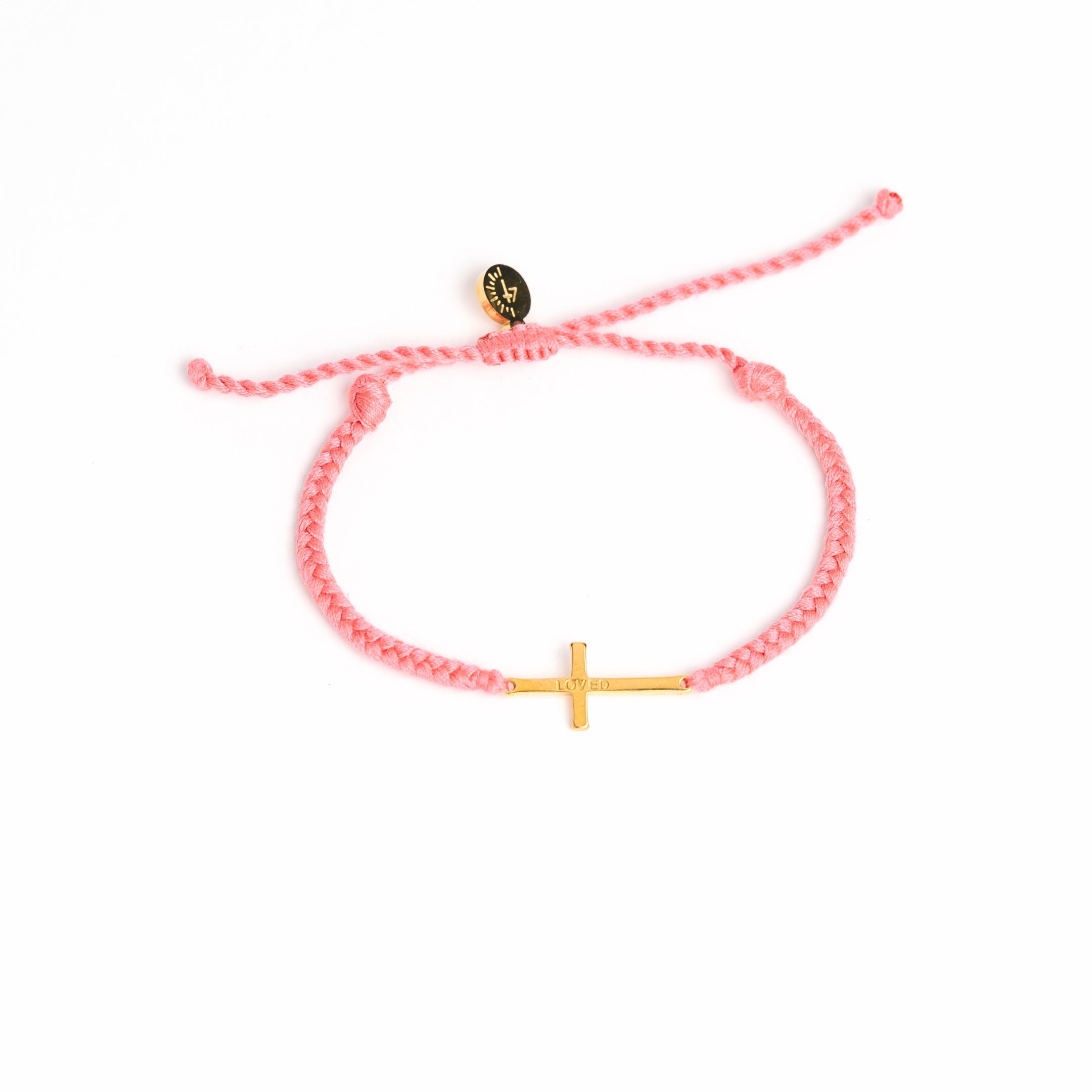 Loved Dusty Rose Cross Braided Bracelet