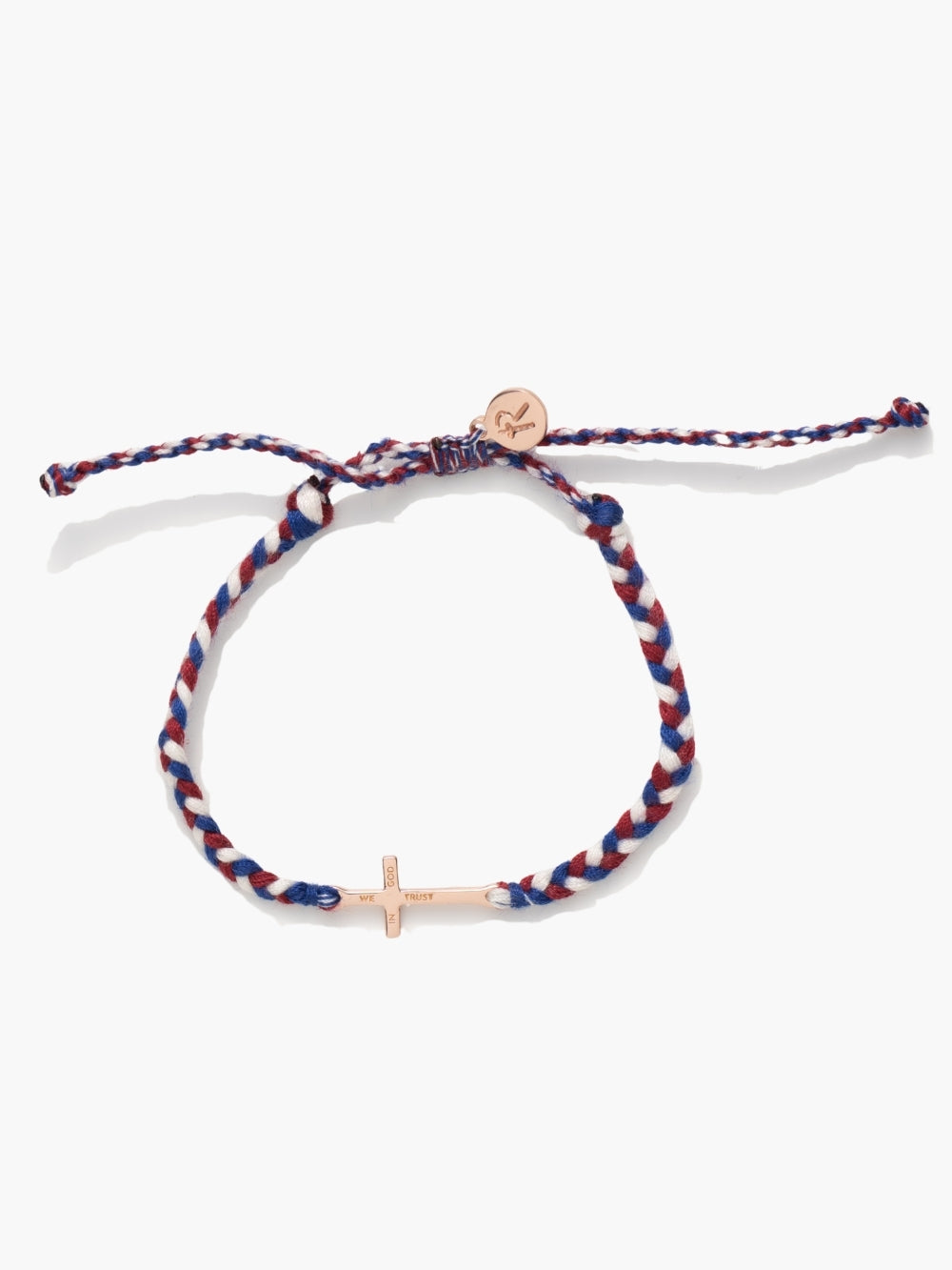 Rose gold We Trust In God red, white and blue bracelet from the Made4Ministry collection by Rizen Jewelry 