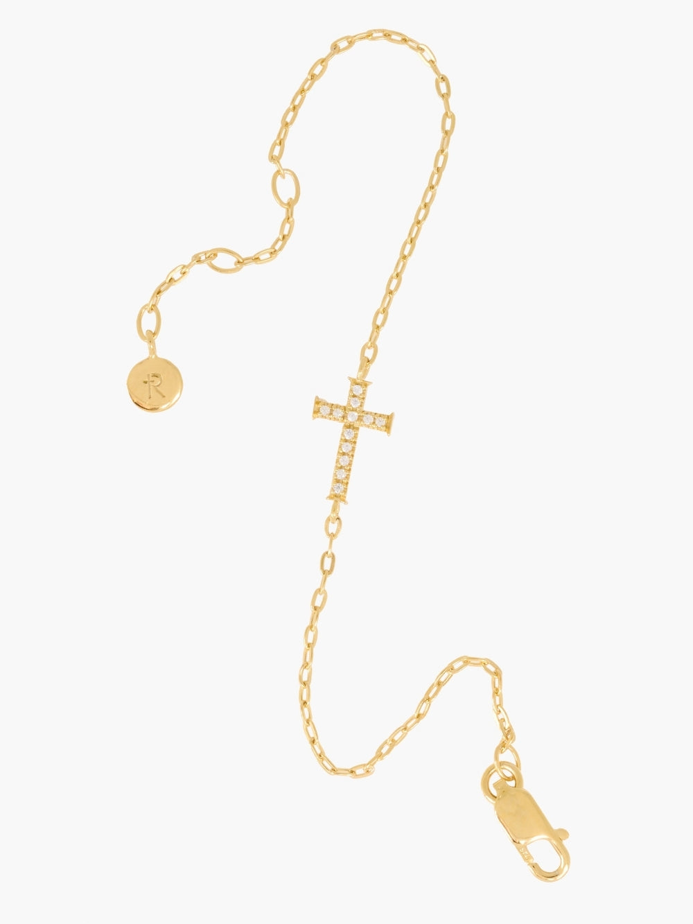 Adjustable clasp of the Delicate Cross Chain Breaker Bracelet showing three length settings, available in 6.7 inch and 7.9 inch sizes by Rizen Jewelry