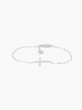 Delicate Cross Chain Breaker Bracelet in sterling silver with pavé cubic zirconia cross pendant on micro paper clip chain by Rizen Jewelry