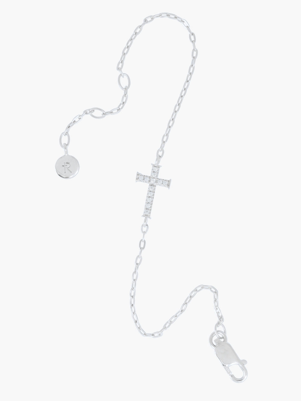 Adjustable clasp of the Delicate Cross Chain Breaker Bracelet showing three length settings, available in 6.7 inch and 7.9 inch sizes by Rizen Jewelry