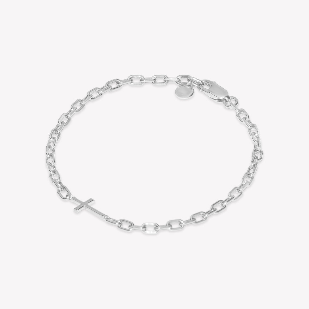 Mini Chain Breaker Cross Bracelet in sterling silver from the calvary collection by Rizen Jewelry. 