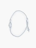 Rizen Jewelry Solace Teardrop Bracelet is a delicate silver cable chain bracelet with a teardrop infinity pendant with a teardrop shaped simulated diamond also has a lobster clasp and signature Rizen Cross Pendant Tag. 