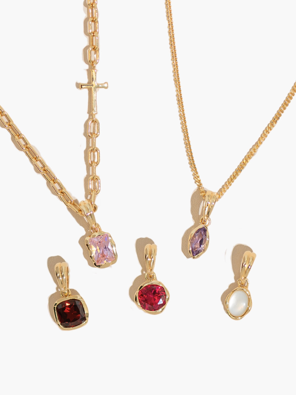 Rizen Jewelry: design your own necklace with birthstone pendants on the mini chain breaker or curb chain. 