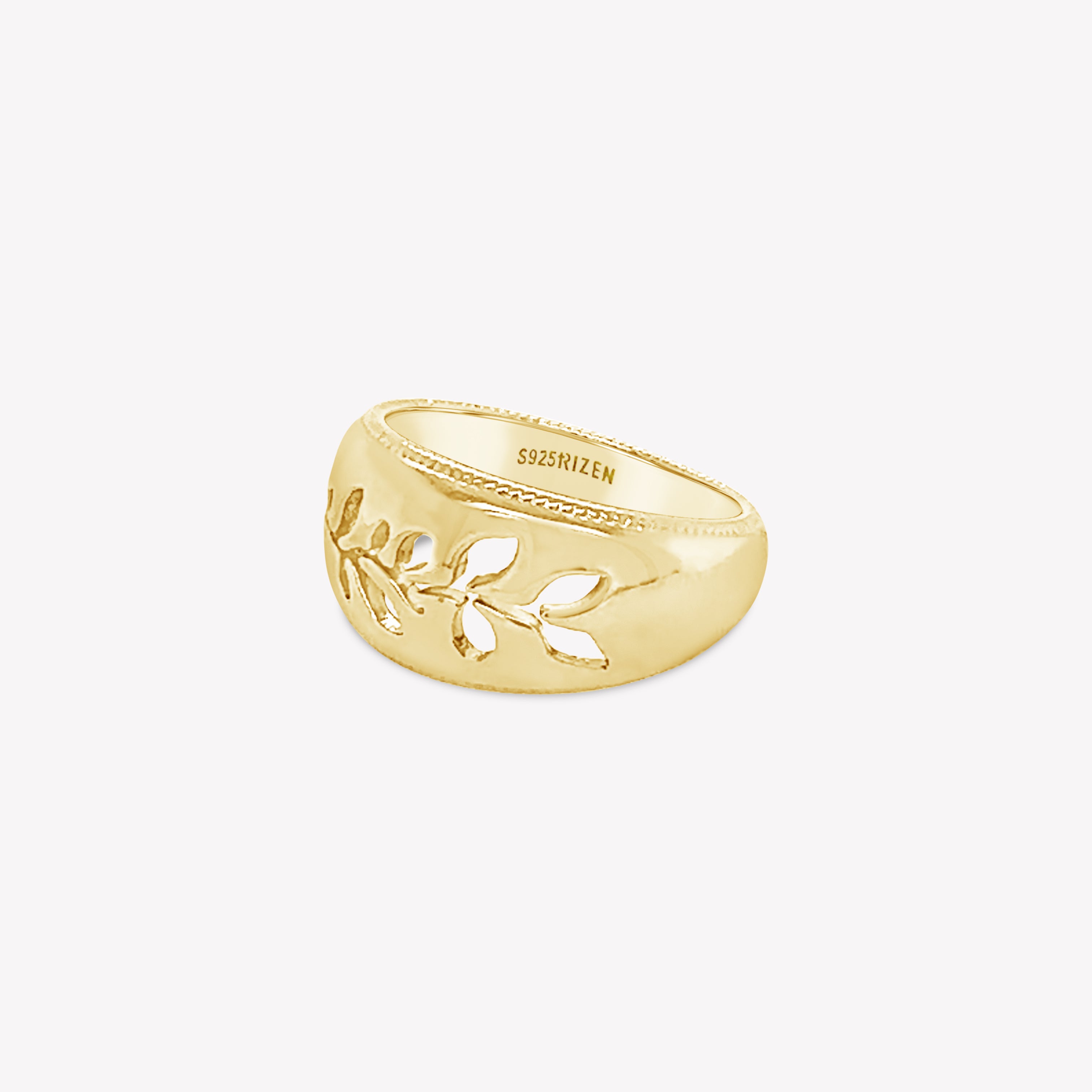 Intricately designed Olive Branch Ring in 18k gold vermeil from the Rooted Collection by Rizen Jewelry.
