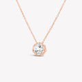 Rizen Jewelry Ebenezer solitaire white topaz necklace in rose gold vermeil set in 7 prongs in a heptagon setting from the Chispa Collection.