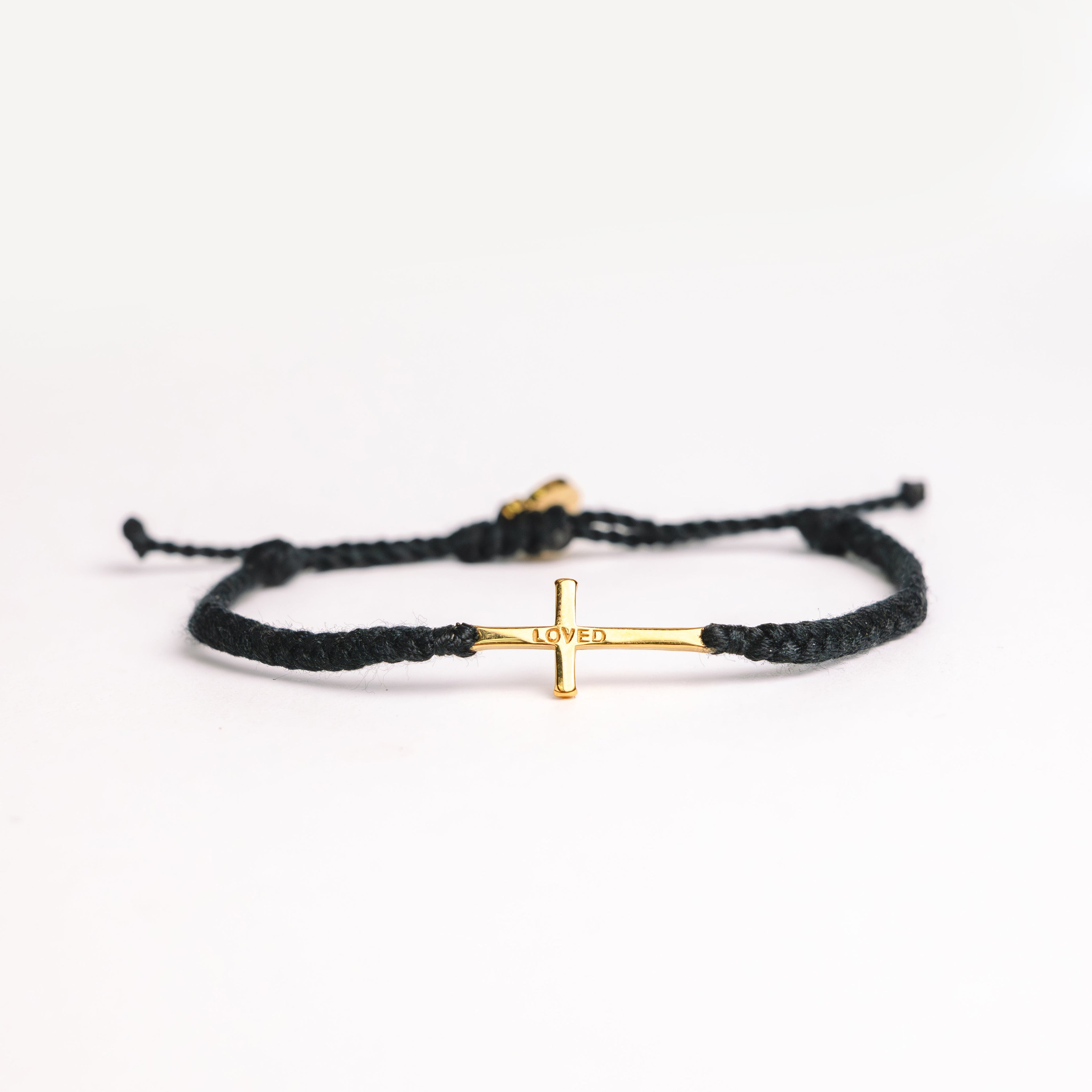 Loved Black Cross Braided Bracelet