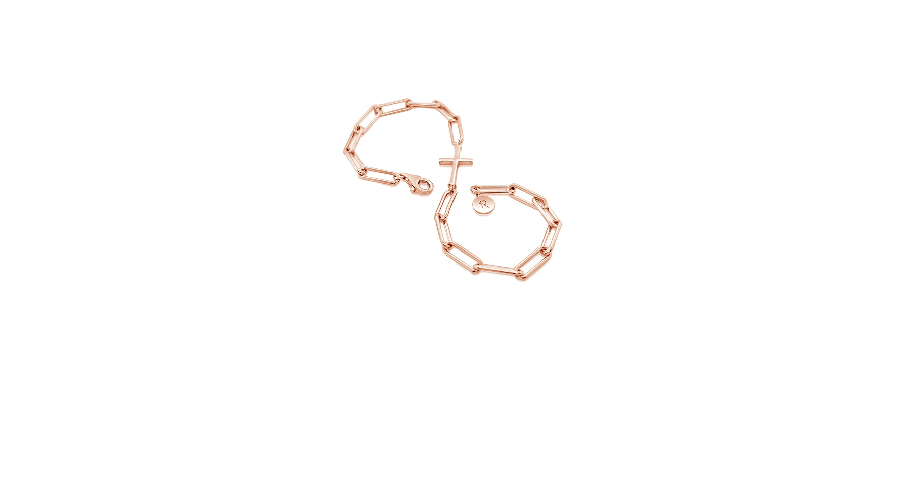 rose gold vermeil cross and paper link chain bracelet