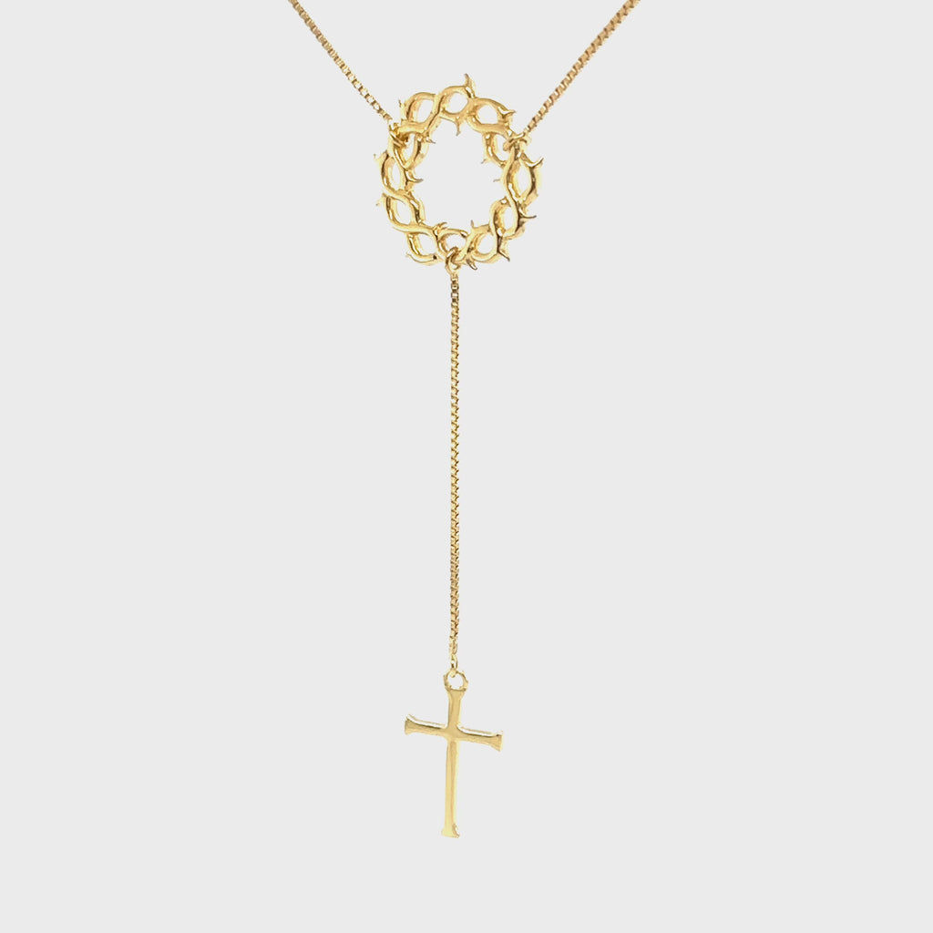 Video of gold vermeil Crown of Thorns Y Necklace with Cross Pendant by Rizen Jewelry